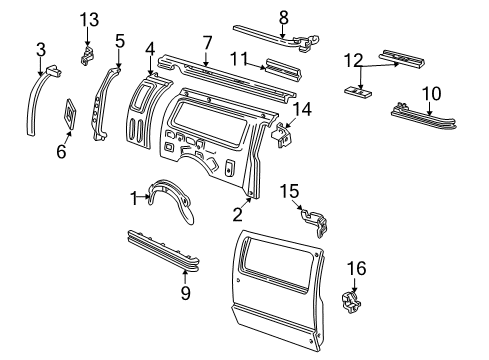 1993 Ford E-250 Econoline Inner Structure & Rails - Side Panel Inner Panel Diagram for 8C2Z-1527864-B