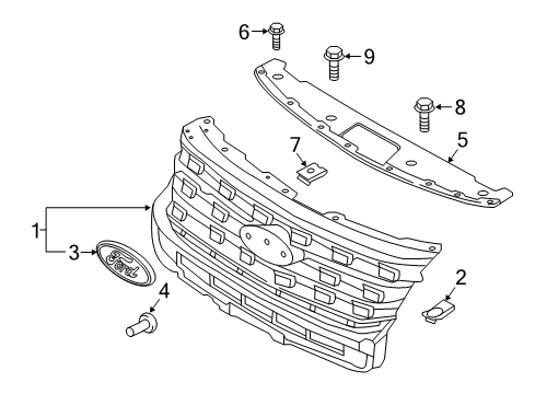 2016 Ford Explorer Grille & Components Grille Diagram for FB5Z-8200-AB