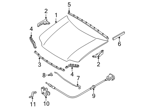 2002 Ford Escape Hood & Components Release Cable Diagram for YL8Z-16916-AA