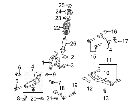 2006 Mercury Mountaineer Rear Suspension Components, Lower Control Arm, Stabilizer Bar U-Bolt Nut Diagram for -W520216-S441