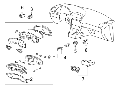 2006 Lincoln LS Cluster & Switches Cluster Assembly Diagram for 6W4Z-10849-AA