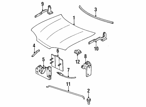 1995 Ford Contour Hood & Components Release Cable Diagram for F5RZ-16916-A