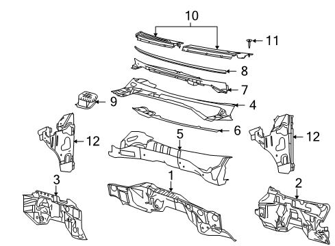 2013 Ford F-150 Cab Cowl Insulator Diagram for BL3Z-1501588-E