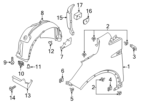 2019 Ford Escape Fender & Components Deflector Diagram for GJ5Z-16B075-A
