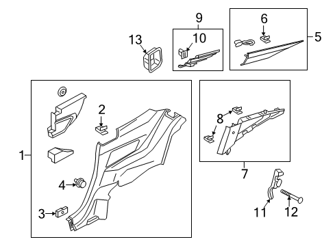 2018 Ford Mustang Interior Trim - Quarter Panels Guide Diagram for FR3Z-63243C02-B