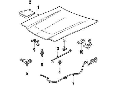 1985 Ford Escort Hood & Components Latch Cable Diagram for E2FZ16916A