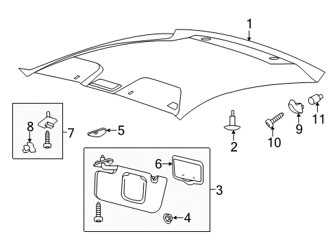 2012 Ford Mustang Interior Trim - Roof Sunvisor Diagram for DR3Z-6304105-DB