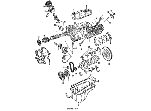 1991 Ford E-350 Econoline Engine Parts, Mounts, Cylinder Head & Valves, Camshaft & Timing, Oil Pan, Oil Pump, Crankshaft & Bearings, Pistons, Rings & Bearings Oil Pan Gasket Diagram for E7TZ-6710-B