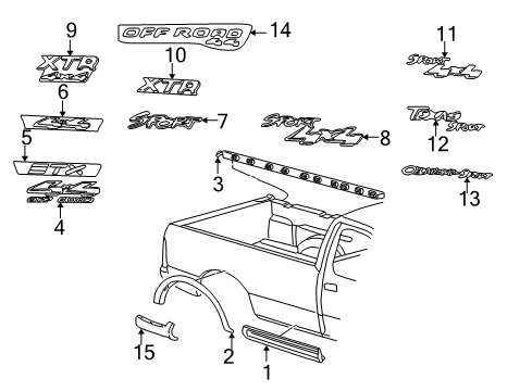 1999 Ford F-250 Exterior Trim - Pick Up Box Decal Diagram for XL3Z-9925622-AAA