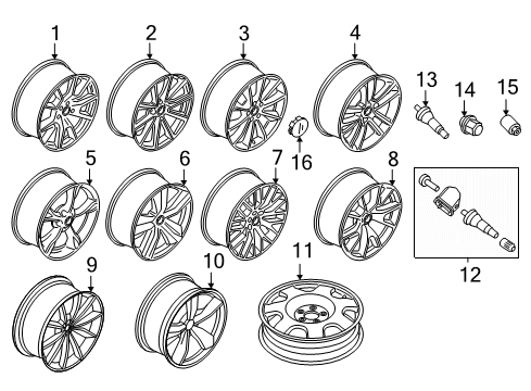 2020 Ford Mustang Wheels & Trim Wheel, Alloy Diagram for FR3Z-1007-C