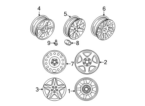 2003 Lincoln LS Wheels Wheel Nut Diagram for 3W4Z-1012-AA