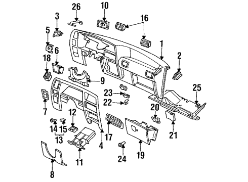 1994 Ford Ranger Instrument Panel Cylinder & Keys Diagram for F37Z-1022050-A