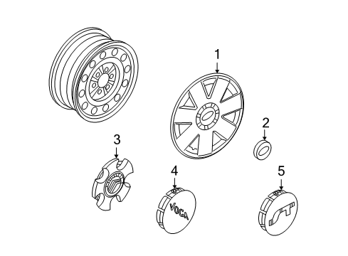 2009 Mercury Milan Wheel Covers & Trim Center Cap Diagram for 6N7Z-1130-AA