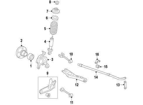 2007 Ford Explorer Sport Trac Rear Suspension Components, Lower Control Arm, Stabilizer Bar Bearing Diagram for 6L2Z-1215-A