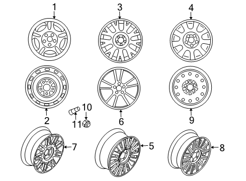 2010 Mercury Grand Marquis Wheels Wheel Lock Kit Diagram for E9AZ-1A043-A