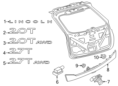 2019 Lincoln Nautilus Parking Aid Nameplate Diagram for FA1Z-5842528-F