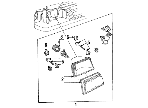 1997 Ford Ranger Headlamps Lens & Housing Diagram for F37Z-13008-A