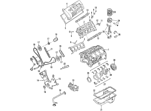 2004 Lincoln Aviator Engine Parts, Mounts, Cylinder Head & Valves, Camshaft & Timing, Oil Pan, Oil Pump, Crankshaft & Bearings, Pistons, Rings & Bearings Front Mount Diagram for 4C5Z-6038-BB