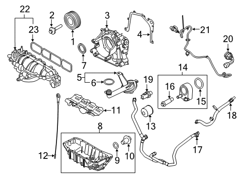 2015 Ford Transit Connect Engine Parts, Mounts, Cylinder Head & Valves, Camshaft & Timing, Variable Valve Timing, Oil Cooler, Oil Pan, Oil Pump, Balance Shafts, Crankshaft & Bearings, Pistons, Rings & Bearings Oil Tube O-Ring Diagram for XS6E-6626-AA