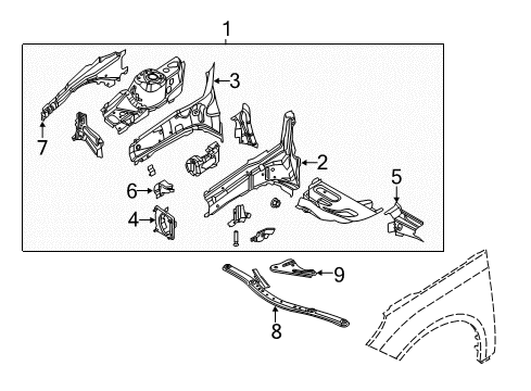2013 Ford Focus Structural Components & Rails Apron/Rail Assembly Diagram for F1FZ-16055-B