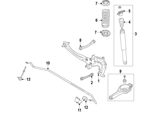 2013 Ford Escape Rear Suspension Components, Lower Control Arm, Upper Control Arm, Stabilizer Bar Suspension Crossmember Diagram for CV6Z-5035-D