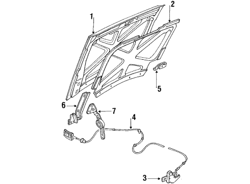 1989 Ford F-350 Hood & Components Release Cable Diagram for E7TZ-16916-A
