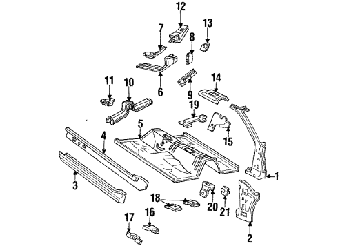 1996 Ford Mustang Hinge Pillar, Rocker, Floor Rail Reinforcement Gusset Diagram for F4ZZ-63101A73-A
