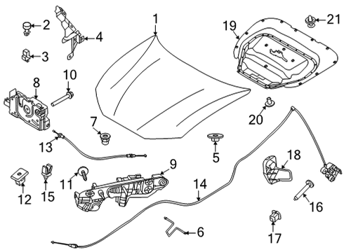 2021 Ford Mustang Mach-E Hood & Components Cable Nut Diagram for -W710850-S300