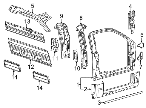 2012 Ford F-150 Aperture Panel, Back Panel Striker Reinforcement Diagram for 9L3Z-15250A06-A