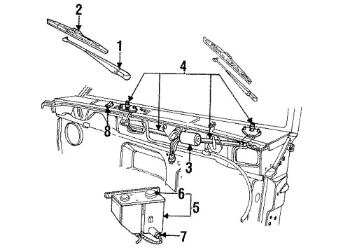 1991 Ford Explorer Wiper & Washer Components Arm & Pivot Assembly Diagram for E9TZ-17566-A
