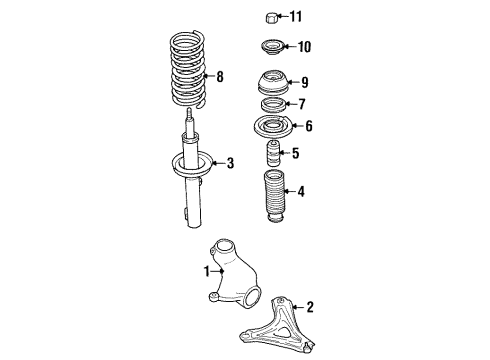 2000 Mercury Cougar Front Suspension Components, Lower Control Arm, Stabilizer Bar Spring Diagram for XS8Z-5310-GA