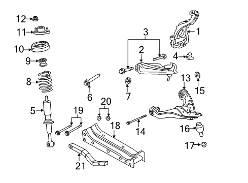 2003 Ford Explorer Front Suspension Components, Lower Control Arm, Upper Control Arm, Stabilizer Bar Knuckle Diagram for 2L2Z-3K185-BA