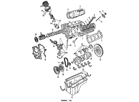 1993 Ford F-350 Engine Parts, Mounts, Cylinder Head & Valves, Camshaft & Timing, Oil Cooler, Oil Pan, Oil Pump, Crankshaft & Bearings, Pistons, Rings & Bearings Oil Pan Gasket Diagram for E9TZ-6710-A