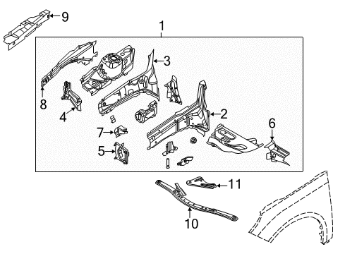2012 Ford Focus Structural Components & Rails Apron/Rail Assembly Diagram for F1FZ-16055-A
