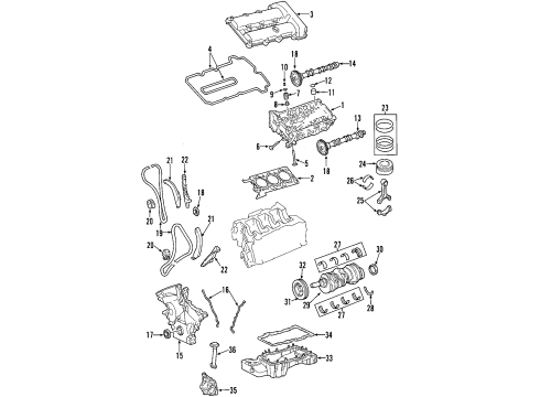 2001 Lincoln LS Engine Parts, Mounts, Cylinder Head & Valves, Camshaft & Timing, Oil Cooler, Oil Pan, Oil Pump, Crankshaft & Bearings, Pistons, Rings & Bearings Front Mount Diagram for 5W4Z-6038-AA