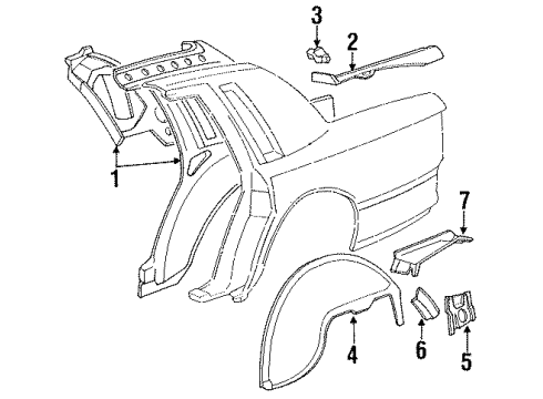1991 Lincoln Town Car Inner Structure - Quarter Panel Gutter Diagram for F1VY5445114A