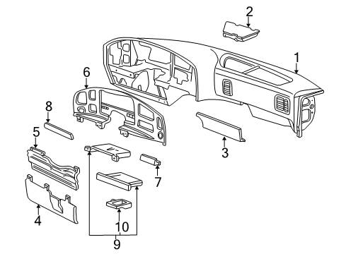 1995 Ford E-250 Econoline Instrument Panel Cover Diagram for F2UZ1504459A
