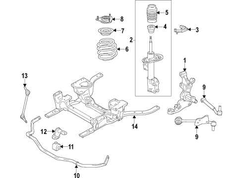 2016 Ford Mustang Front Suspension Components, Lower Control Arm, Stabilizer Bar Strut Diagram for JR3Z-18124-A