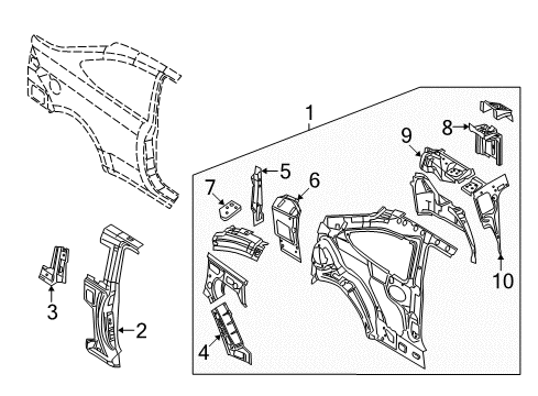 2009 Ford Focus Inner Structure - Quarter Panel Shock Bracket Diagram for 5S4Z-18192-AA