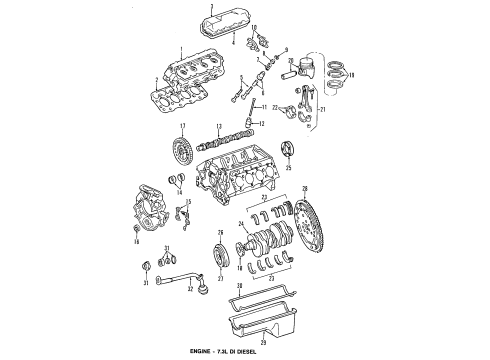 1995 Ford E-350 Econoline Engine Parts, Mounts, Cylinder Head & Valves, Camshaft & Timing, Oil Cooler, Oil Pan, Oil Pump, Crankshaft & Bearings, Pistons, Rings & Bearings Gasket Diagram for XC3Z-6619-AA