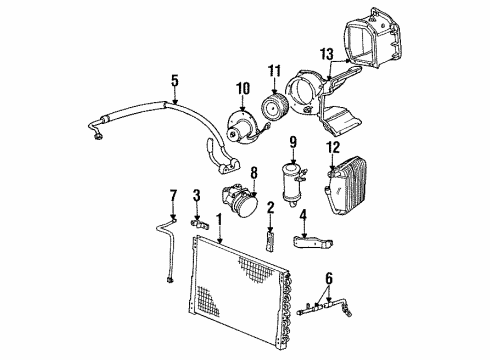 1988 Ford Bronco Condenser, Compressor & Lines, Evaporator Components Compressor Diagram for E4FZ-19703-A