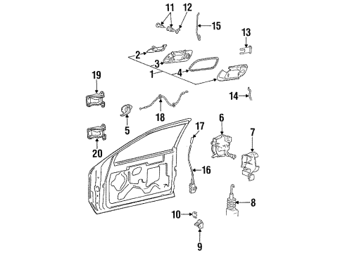 1994 Lincoln Mark VIII Lock & Hardware Actuator Assembly Diagram for 2F2Z-16218A42-BA