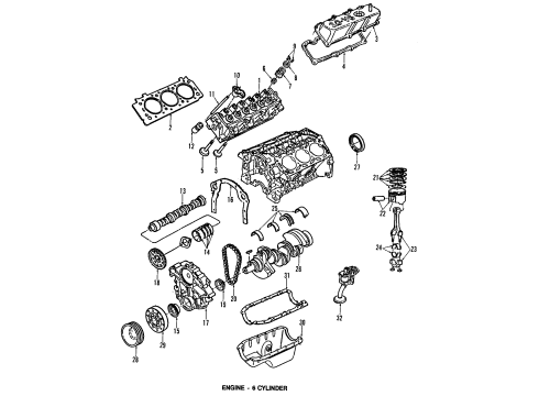 1992 Ford Tempo Engine Parts, Mounts, Cylinder Head & Valves, Camshaft & Timing, Oil Pan, Oil Pump, Crankshaft & Bearings, Pistons, Rings & Bearings Rear Mount Diagram for F23Z6038C
