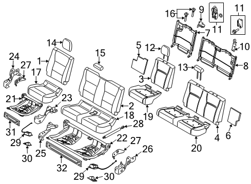 2017 Ford F-250 Super Duty Rear Seat Components Latch Assembly Diagram for 9L3Z-1667412-A