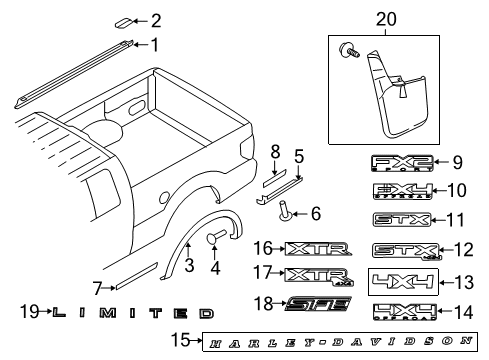 2013 Ford F-150 Exterior Trim - Pick Up Box Rear Molding Diagram for 9L3Z-9929038-A