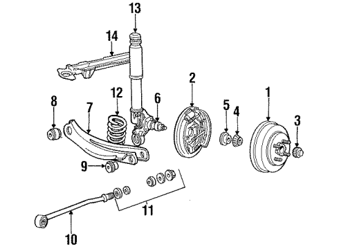 1988 Ford Escort Rear Suspension Components, Lower Control Arm Tie Bar Bushing Diagram for E5FZ-5K897-A