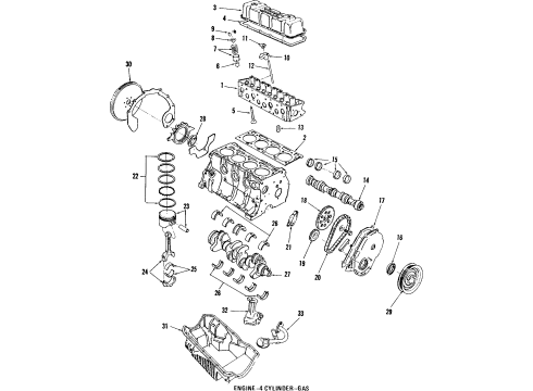 1994 Mercury Topaz Engine Parts, Mounts, Cylinder Head & Valves, Camshaft & Timing, Oil Pan, Oil Pump, Crankshaft & Bearings, Pistons, Rings & Bearings Rear Mount Diagram for F33Z6068AA
