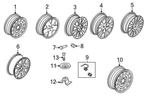 2009 Ford Fusion Wheels Wheel Nut Diagram for 8E5Z-1012-A