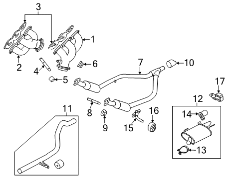 2010 Ford Mustang Exhaust Components, Exhaust Manifold Gasket Diagram for 4G7Z-9448-AA