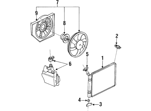 1994 Mercury Tracer Radiator & Components, Cooling Fan Fan Assembly Diagram for F5CZ-8C607-A